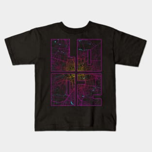 Lodz, Poland City Map Typography - Neon Kids T-Shirt